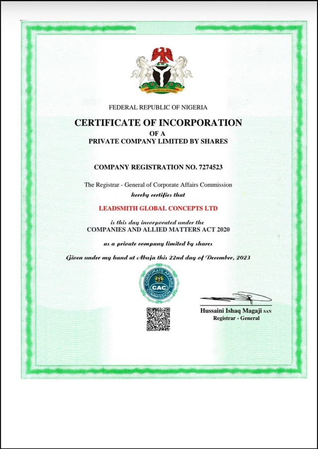 Certificate of Incorporation certificate